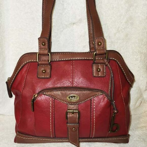 NWOT BORN CONCEPT BURGUNDY & BROWN SHOULDER HANDBAG WITH A ZIP CLOSURE - Picture 1 of 6